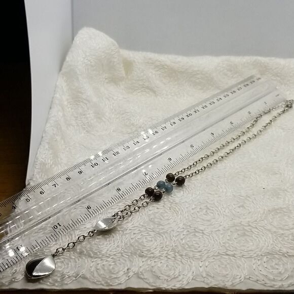 ALine Y Necklace Silver Drop Brown Blue Beaded Necklace - Picture 9 of 9